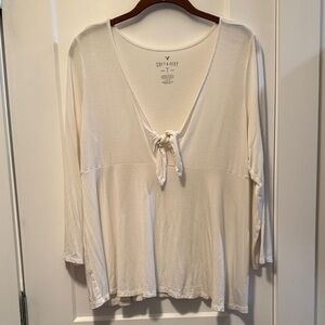 American Eagle Outfitters Womens White Tie-Front Long Sleeve Top size L